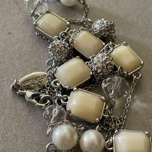 Ann Taylor “Luxury Line” Multi Bead 34" Saturn Necklace in Silver & Cream Tones - Picture 1 of 7